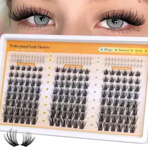 Manga Lash Clusters Wispy Eyelashes, Volume Lash Clusters, 180 Pieces Mixed Length 8-16mm, Fluffy D Curl Natural Look, Ksa National Day Festival Makeup Set