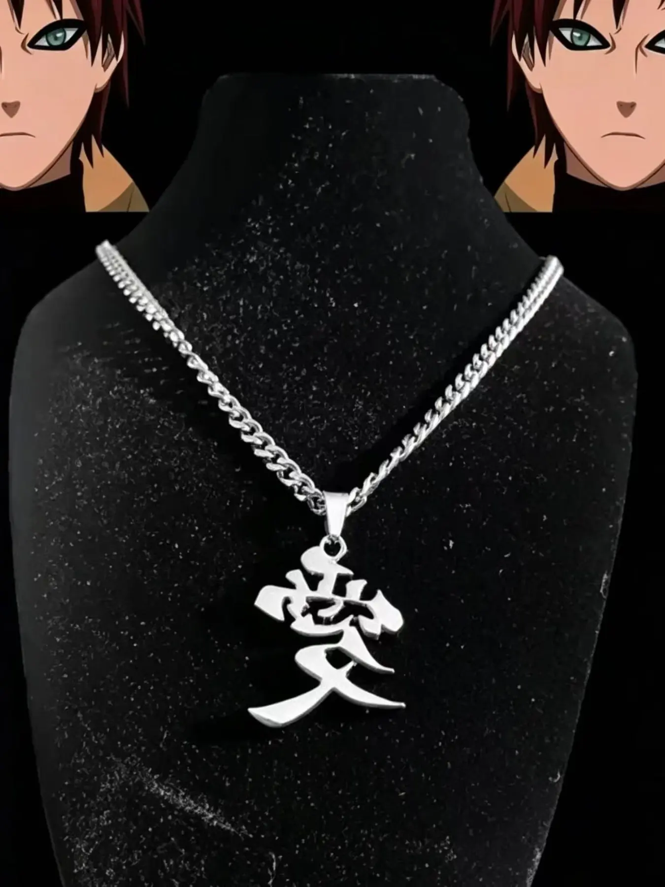 Fashion Anime Inspired Gothic Stainless Steel Cuban Chain Necklace, Hanzi Love Pendant, Unisex Accessory, Stylish Jewelry for Men and Women, Cuban Necklaces, Cuban Link Jewelry