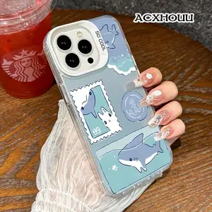 Softcase for iPhone 17 16 E Pro Max 15 Plus 14 13 12 11 XR XS Shark Nautical Stamp High quality Shockproof Anti-Scratch Phone Case