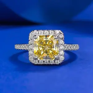 S925 Sterling Silver Cushion Shape Square White/Yellow/Pink 7*7mm 6A Cubic Zirconia Ring-147