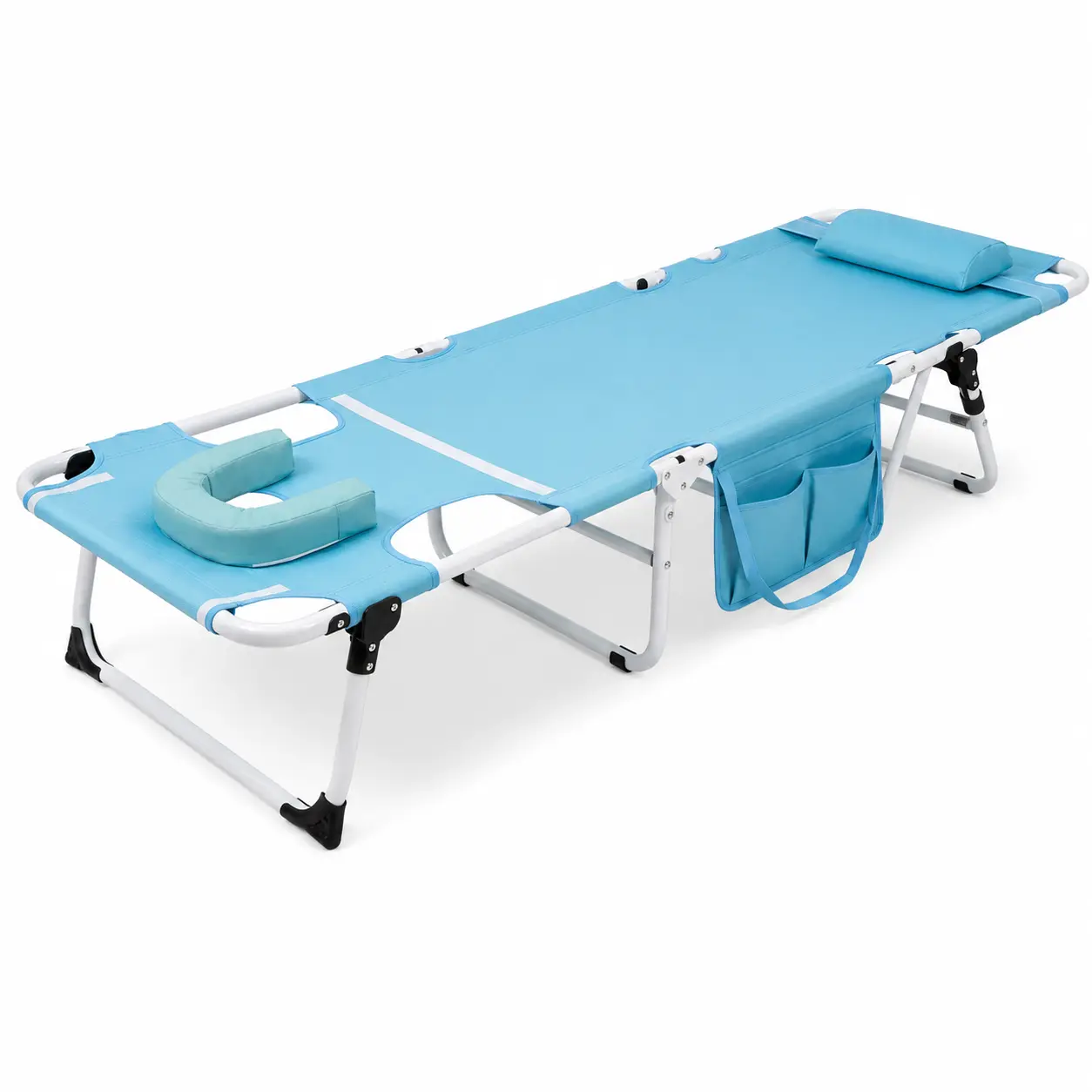 Portable Folding Chaise Lounge Chair with Face Hole & Arm Openings, Adjustable Lay-Flat Tanning Lounger with Carry Strap, 72 x 22 in, 250 lb Capacity for Beach, Pool, Patio & Camping, Blue