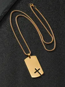 Men's Simple Cross Pendant Necklace, Stainless Steel, Classic Style, Trendy Versatile Accessory, Perfect for Daily Wear, Cross Necklaces
