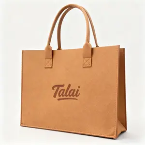 Large Capacity Felt Tote Bag – Lightweight Minimalist Work & Everyday Shoulder Bag – Durable Stylish Eco-Friendly Shopper Bag – Tan
