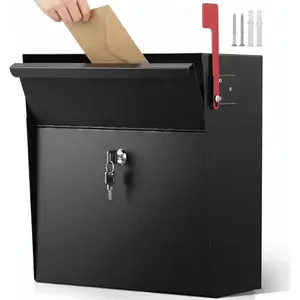 Extra Large Wall Mount Mailboxes for Outside 15.35 x 15 x 7 Inches Locking Security Mail Box Galvanized Steel Large Capacity Post Box with Key Lock and Reflective Stickers (Black)