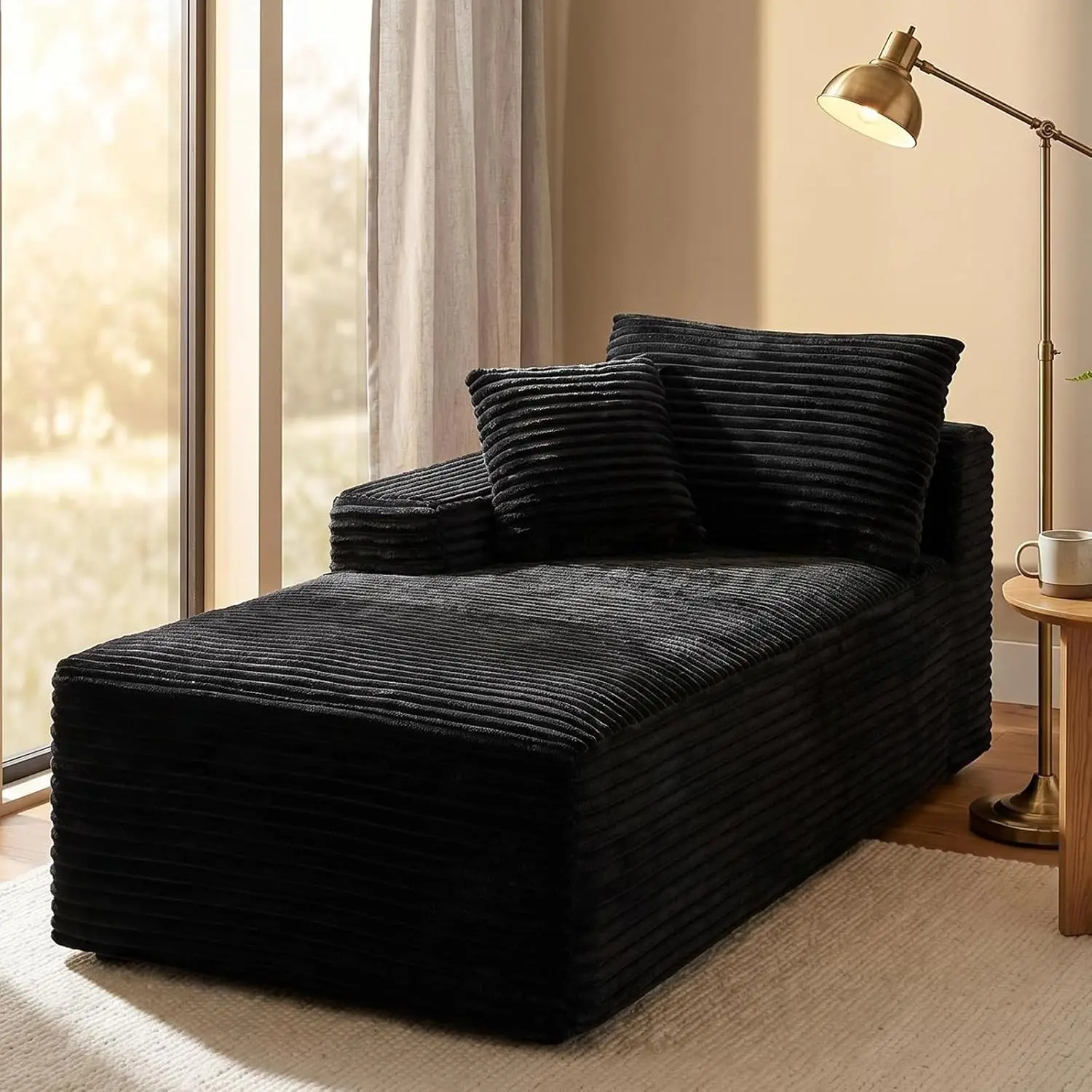 Chaise Lounge Chair, Oversized Couch Boneless Sofa Bed Indoor Sleeper Bed, Deep Seat Sleeper Couch Reading Chairs, Cloud Sofas with Throw Pillow & Backrest Pillow, No Assembly Required