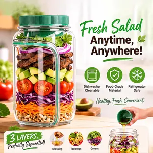 Creative Salad Cup Meal Prep Container with Side-Opening Design, 32oz Large Leakproof Salad Shaker Jar with Dressing Container, Portable Bento Lunch Box for Office, Gym & School, BPA-Free