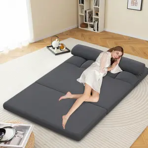 COSTWAY - Floor Sofa Bed with 6 Positions Adjustable Backrest, Skin-friendly Velvet Cover-Dark Gray