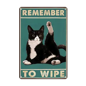 Funny Cat Bathroom Wall Decor Sign Tuxedo Cat Remember To Wipe Funny Tin Sign For Bathroom Toilet Wall Decor Plaque 8x12 Inch Vintage Tin Sign Easy Hanging