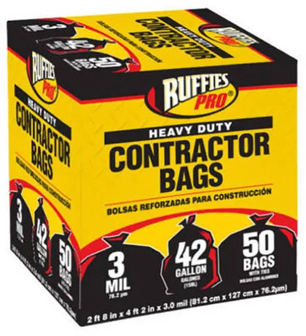 212 MAIN Durable 3 Mil Gauge Heavy Duty Plastic Contractor Bags, 50-Pack 42 Gal Black Trash Bags for Home Supplies, Plastic Bag Storage