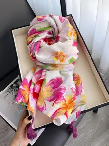 Floral Print Scarf, Fashionable Soft Lightweight Shawl for Women, Casual Versatile Scarf for Daily Wear, Fashion Accessories for Women & Girls, Tassel Decor Scarf