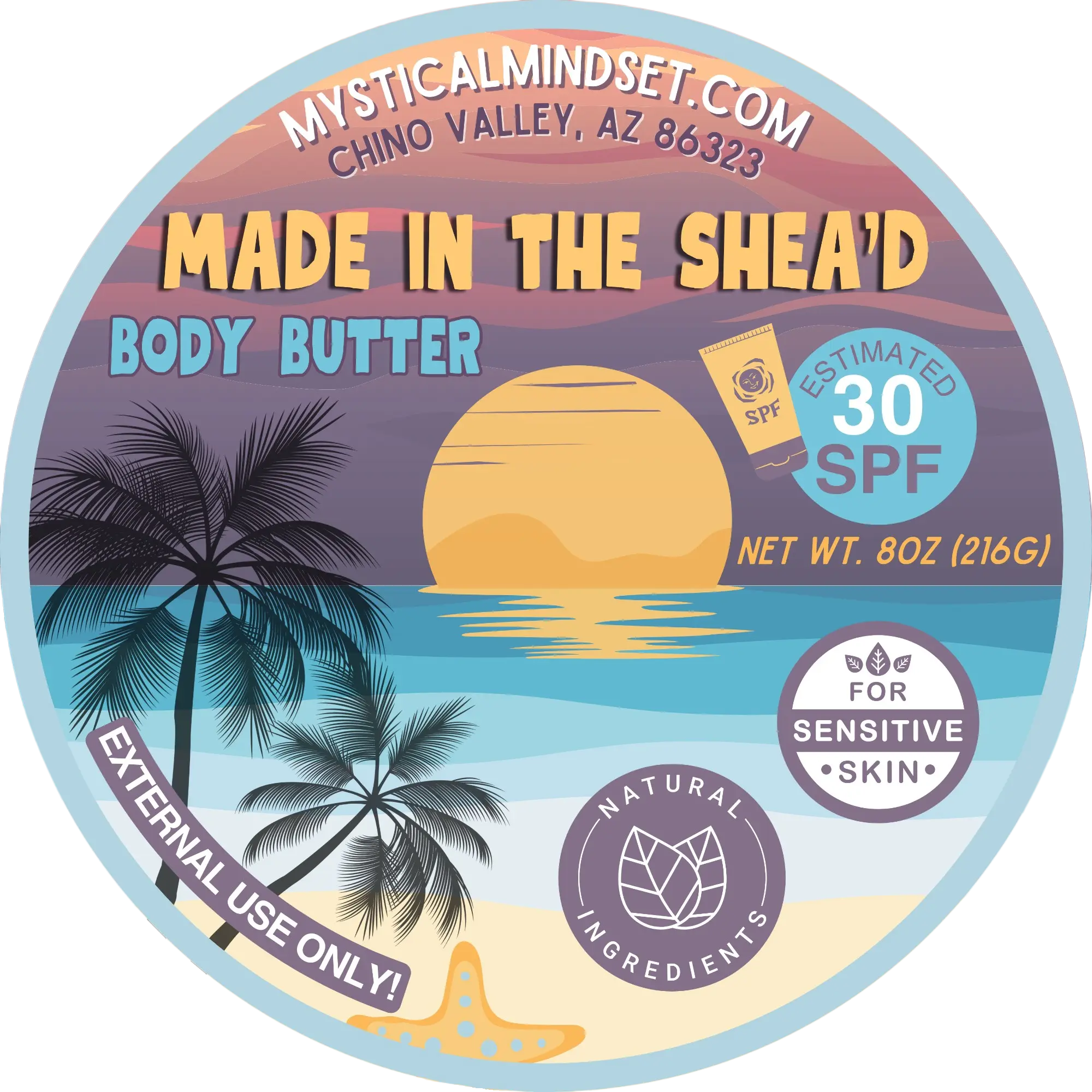 Organic Summer Body Butter, Estimated 30+SPF -  Nourishing, Pineapple, Skincare, Sun Butter, All Ages, All Skin Types Hydrating Moisturizing, Made in the Shea'D