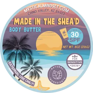 Organic Summer Body Butter, Estimated 30+SPF -  Nourishing, Pineapple, Skincare, Sun Butter, All Ages, All Skin Types Hydrating Moisturizing, Made in the Shea'D