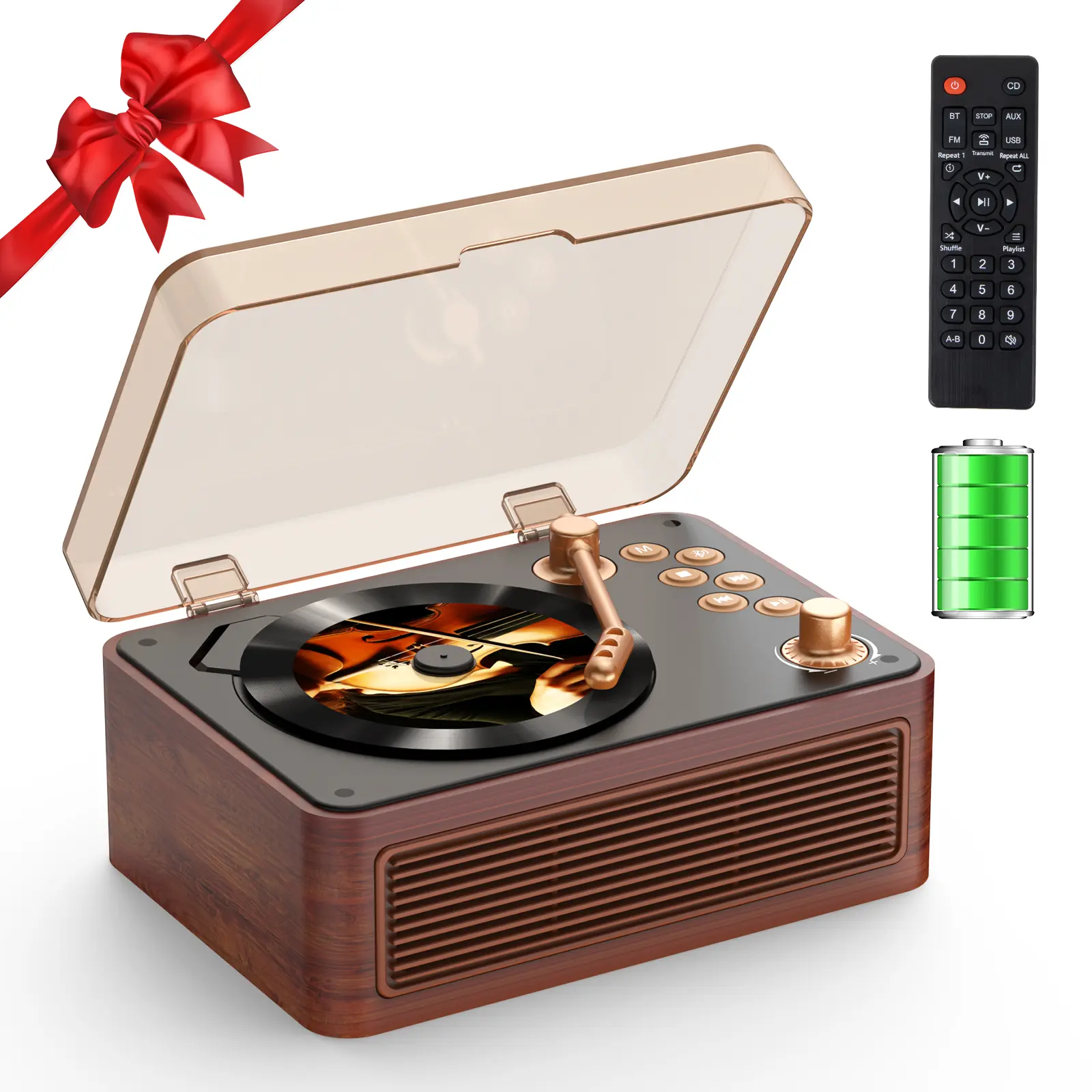 CD Player Portable Bluetooth: Gueray CD Players for Home with Speakers 3600mAh Rechargeable & Radio & Remote Control Vintage CD-Player Support USB/AUX Playback Headphone Jack