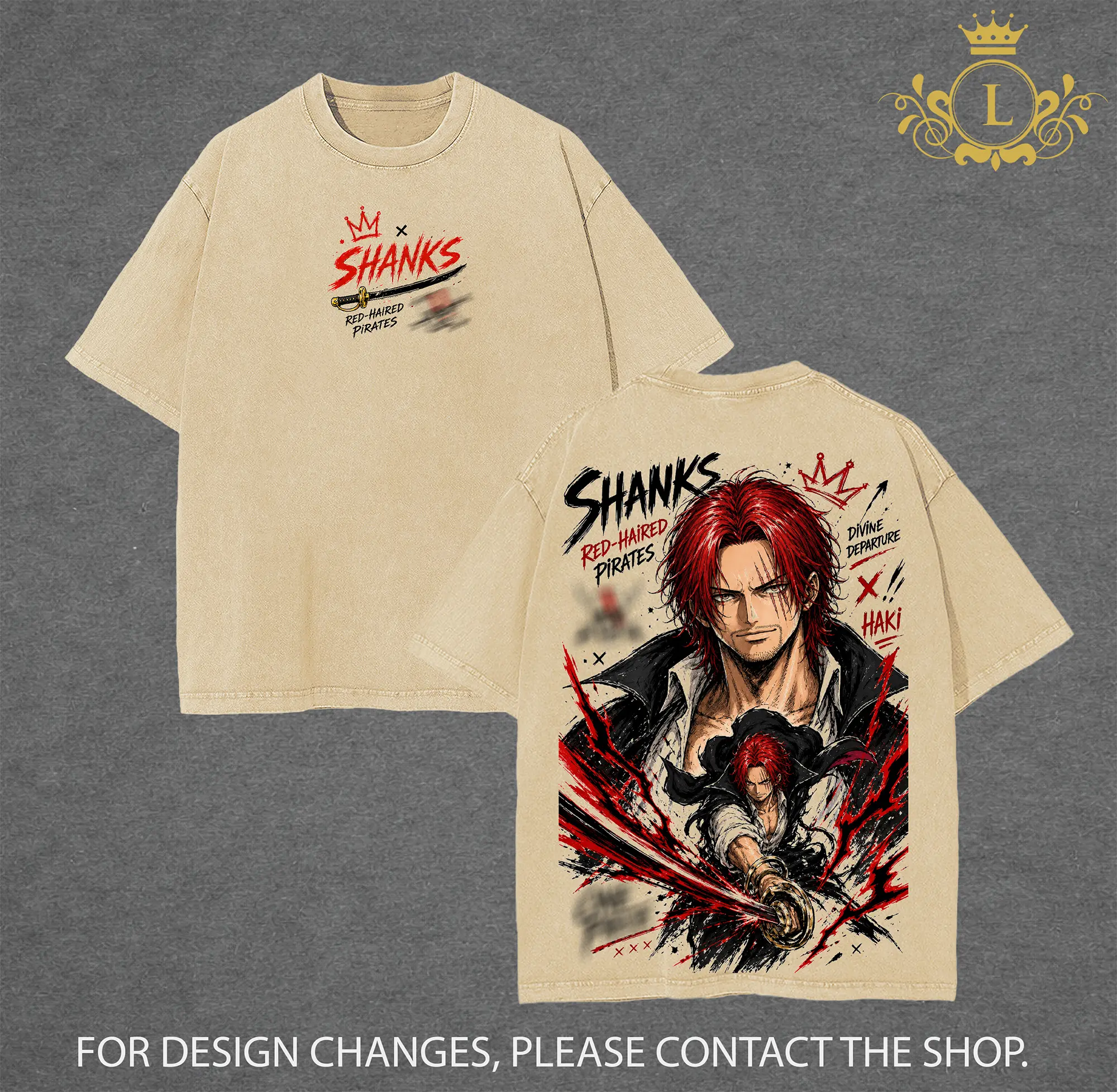 Retro Vintage Shanks Red One Pieceee Y2K Grunge Vintage Washed T-Shirt, Oversized Pirate Emperor Anime Clothing Tee, Heavy Cotton Retro Streetwear Shirt Gym Pump Cover Graphic Top, Gift for Oneee Piece Fans
