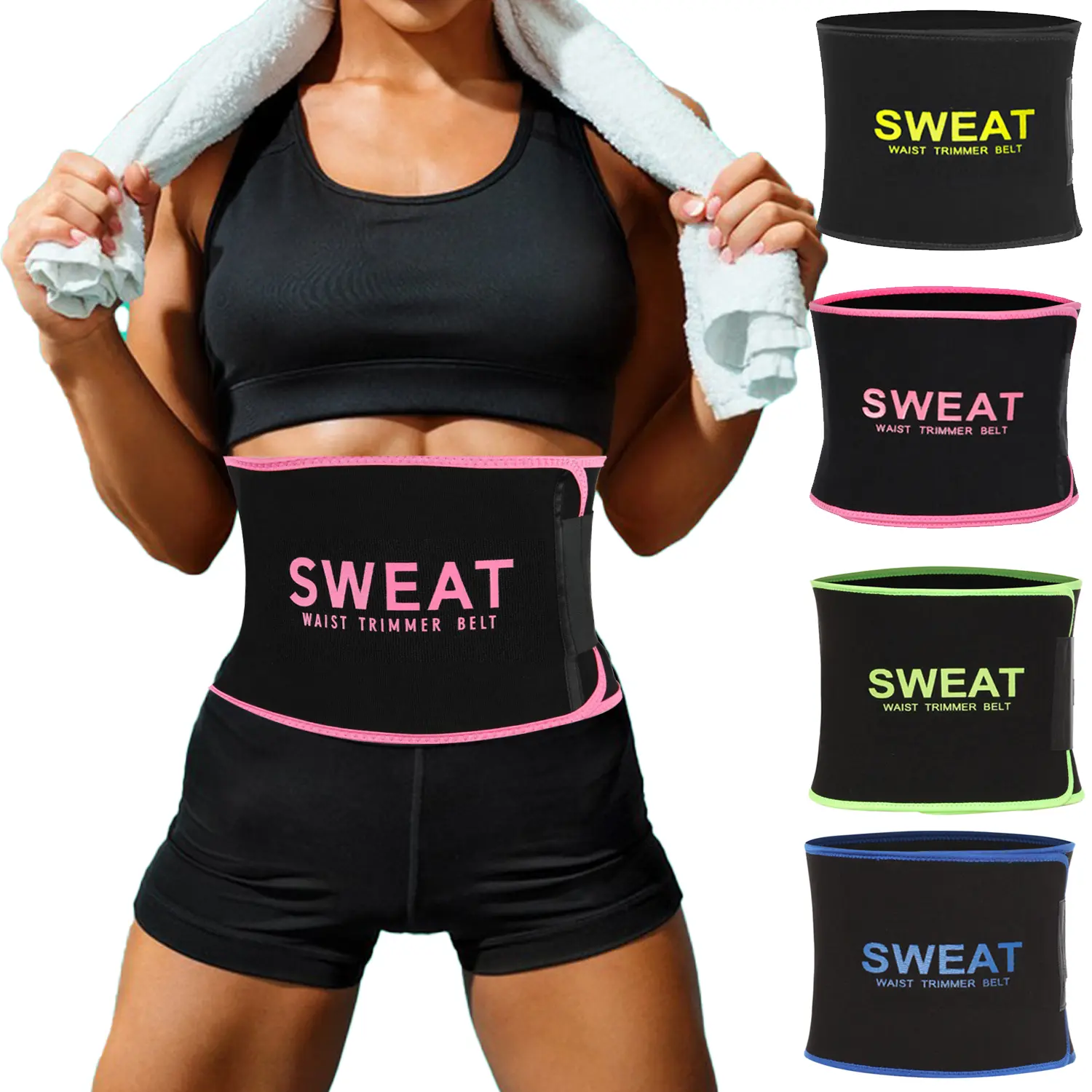 Sauna Sweat Ab Belt for Women and Men Waist Trainer Cincher Sweat Band for High Intensity Yoga Training Gym Wokout, Fajas Para Mujer y Hombres, 5 Adjustable Sizes-Black / Pink / Yellow / Green / Blue