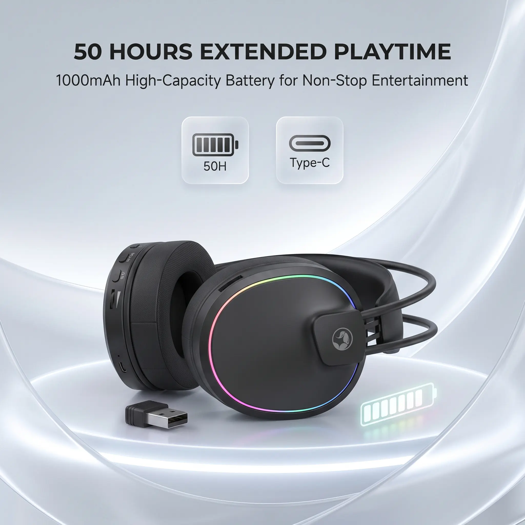 Tri-Mode Wireless Over-Ear Headphones, Premium E-Sport Design, Bluetooth 5.3, 10m Stable Connection, Omnidirectional Mic, for PS4/PS5 Gamers & Conference Use