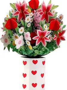 Paper Pop Up Cards, Red Roses, 12 inch Roses Bouquet Handmade 3D Popup Cards with Note Card and Envelope for Mother's Day Gift, Anniversary, Love, Valentine (Rose Lily)