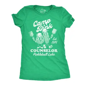 Womens Camp Dink Counselor Pickleball Lake T Shirt Funny Pickle Ball Lovers Joke Tee for Ladies Funny Womens T Shirts Cute Vintage Fashion Casual Ladies T-Shirt Gift Pickle Ball Tops for Women Funny Sarcastic Green -