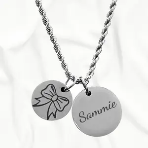 Stainless Steel Silver Personalized Two Charm Sports Necklace with Bow & Name Charms - 18 or 20 Inch Lengths - 2mm Chain - Customizable Sports & Name Engraving