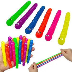 Colorful Insect Fingertip Toy, 15pcs/set Soft Rubber Worm with Googly Eyes, Stretchy TPR Rope for Relax, Autism Sensory Toys