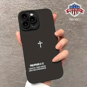 Cross Bible Quotes Christian Aesthetic Phone Case Compatible with iPhone 16 11 15 14 13 12 Pro Max XR Plus Black Phone Case Birthday Christmas Gift for Women Men Christian Gift Cellphone Shockproof Protective Protection