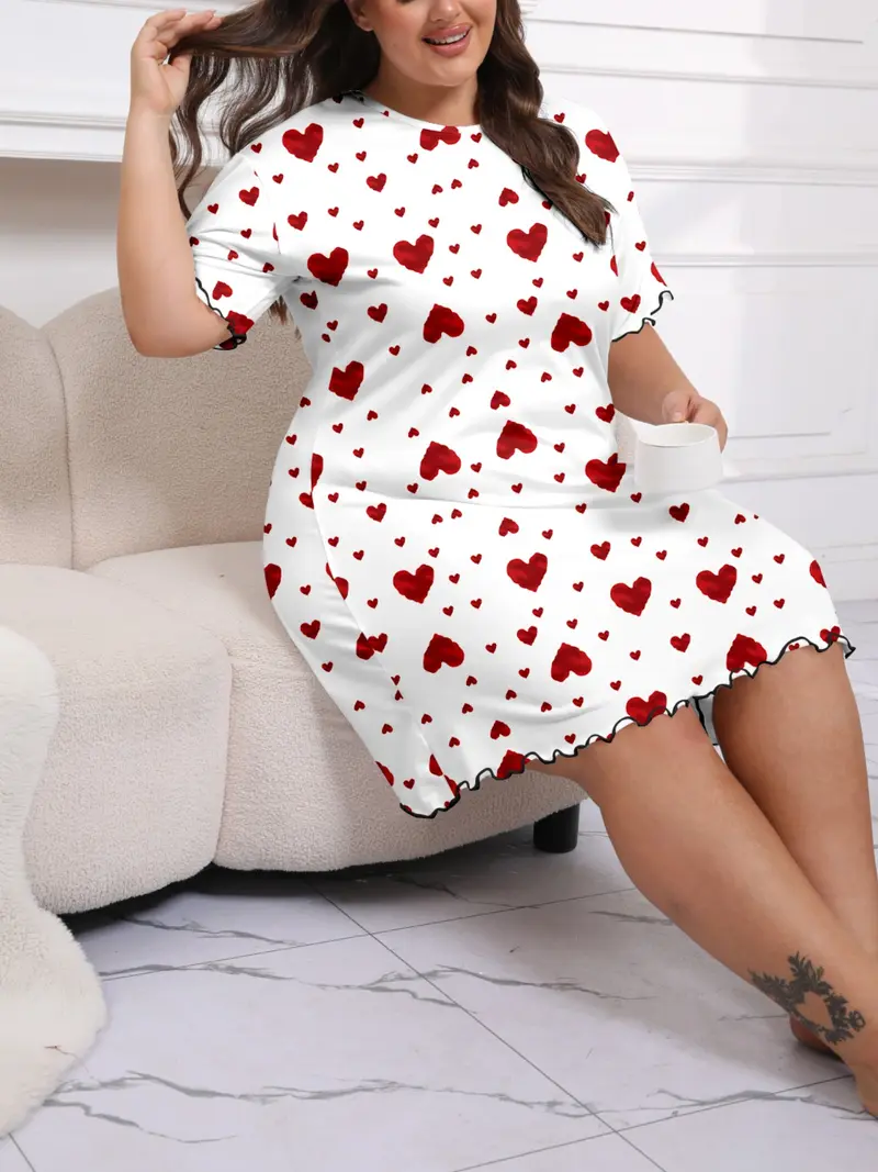 knee length dresses for ladies Plus Size Lace Trim V-Neck Short Sleeve Night Dress  Boho Glam