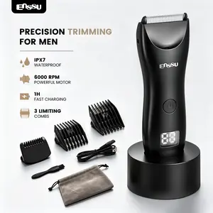 ENSSU Body Hair Trimmer for Men, IPX7 Waterproof, Safe Ceramic Blade, No Nicks No Cuts, Electric Groin & Body Groomer with LED Display