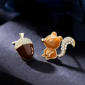 Whimsical Animal Character Custom Design Hook-Type Christmas Earrings - Stylish, Shiny, Personalized Squirrel And Nut Cartoon Accessories for Christmas, Birthdays, Whimsical Earrings, Animal Character Earrings