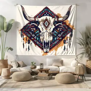 1Pc Peach Velvet Tapestry, Boho Cow Skull Wall Tapestry Cowboy Wall Art Southwestern Wall Art Dessert Art, Home Decor For Living Room Bedroom Decorations Tapestry, Home Wall Decor boys and girls room decor
