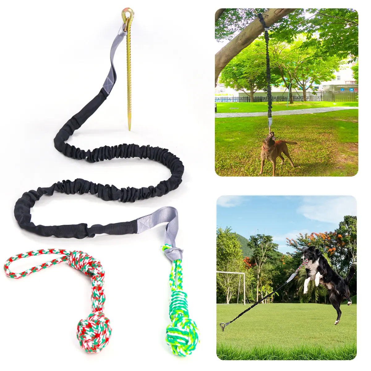 Large Cotton Rope Tug Toy - Durable Tree-Mounting Bungee, Geometric Print Outdoor Interactive Accessory for Strong Chewers' Teeth Health