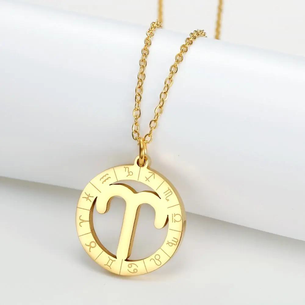 Unisex Aries Zodiac Pendant Necklace - Hollow Geometric Stainless Steel Chain & Link Accessory, Daily/Party Wear, Birthday Gift Jewelry, Chain Jewelry Necklaces, Astrology