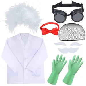 X-CPA01   Kids Mad Scientist Costume Wig Lab Coat Goggles for Halloween School Projects