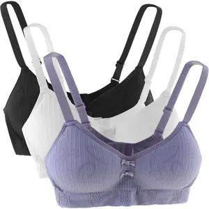Teen Girls Cotton Bras Breathable Underwear Wire Free Sports Bra with Adjustable Straps Training Bralette