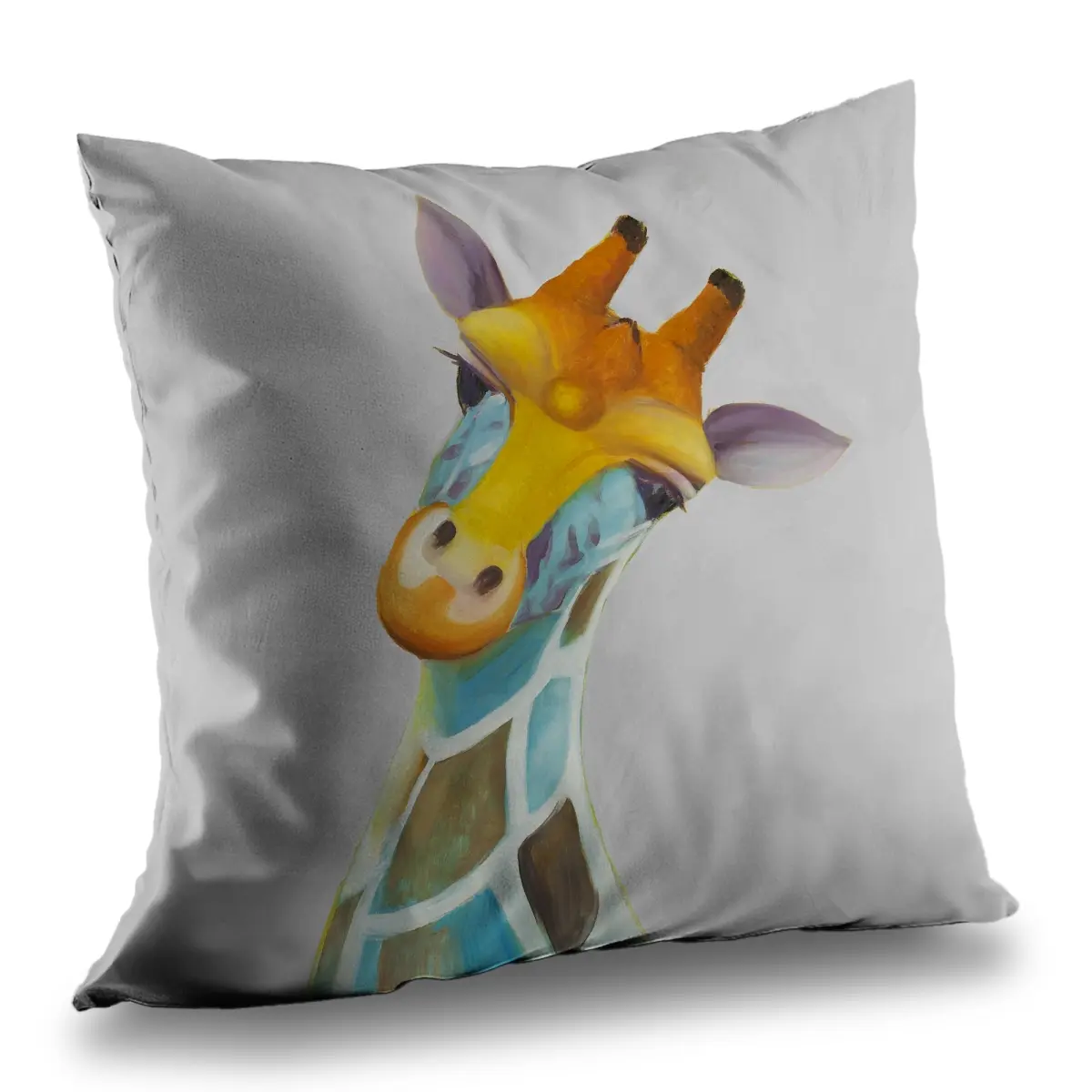 Begin Home Decor C1PT14147UOW7D 14x14 in. Vibrant Animal Print Giraffe Design Poly Twill Throw Pillow Cushion with Polyester Insert, Playful Look for Living Room Home Decor