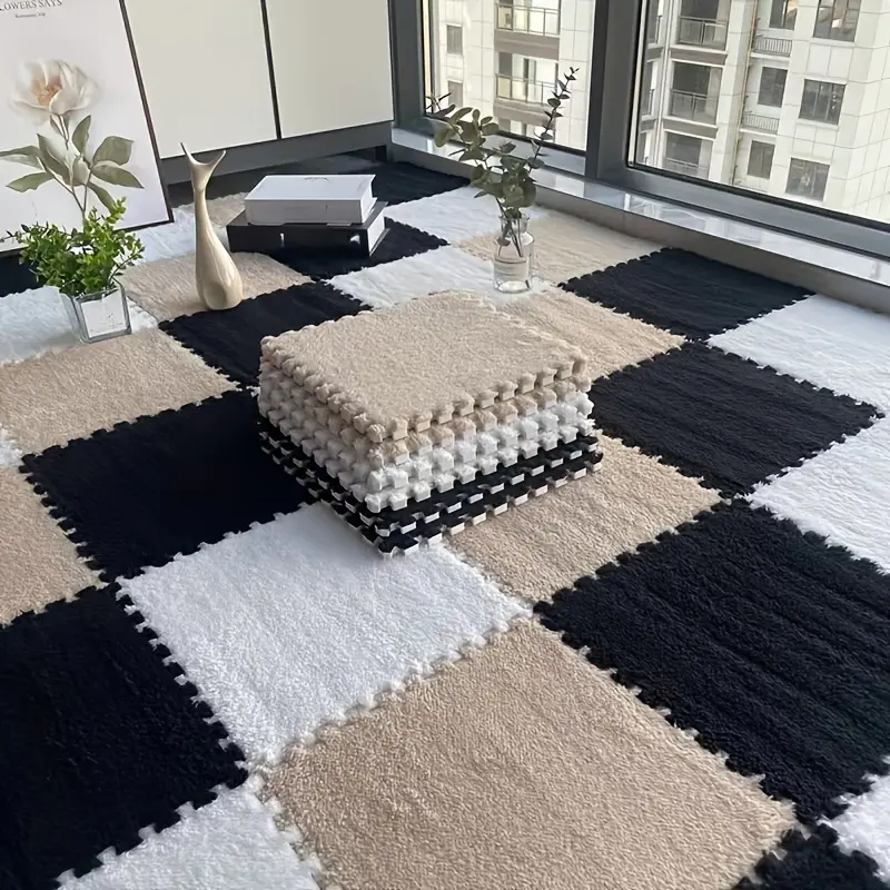24pcs, Thickened Plush Patchwork Carpet, Bedroom Wardrobe Living Room Floating Window Pet Mat, Rental Household Floor Mat, Washable And Can Be Cut