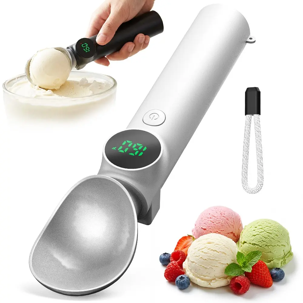 Heated Ice Cream Scoop Rechargeable, Electric Ice Cream Scooper with 3 Heat Settings, LED Display, 2600mAh Battery, Easy Scoop for Hard Ice Cream & Frozen Desserts Kitchen Utensils Kitchen Gadgets