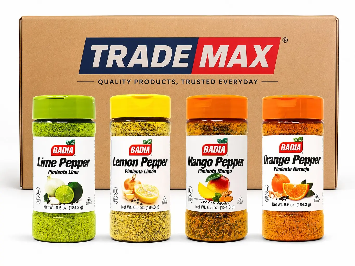 Badia Mango Citrus Pepper Bundle - Zesty Seasoning Collection - Mango pepper - Lime Pepper - Lemon Pepper - Orange Pepper - 6.5 Oz Each - Variety Pack of 4.
