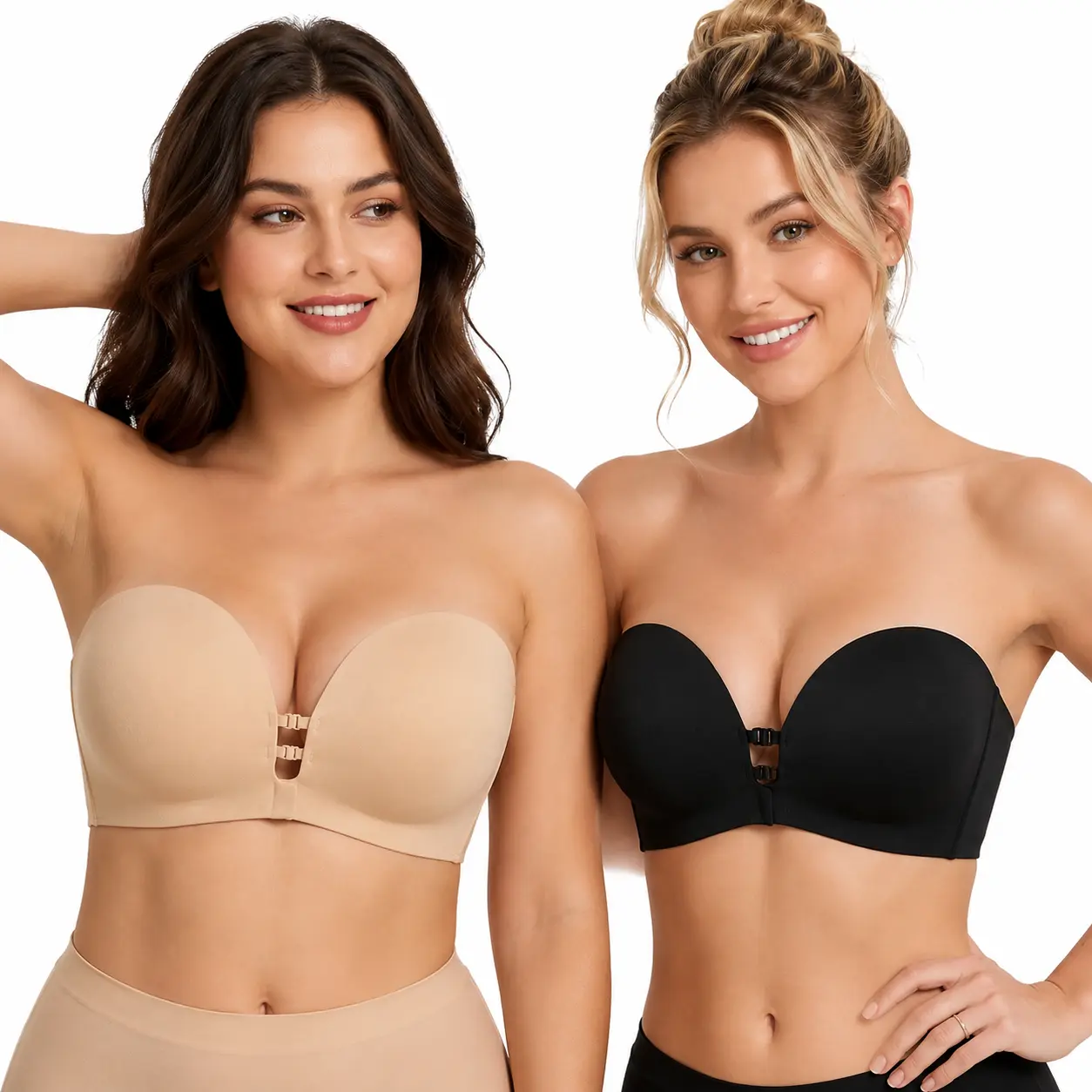 Women’s Strapless Front Closure Bra Push Up Lift Bra Padded Add Cup Bra Anti-Slip Grip Design Wireless Support Seamless Comfortable Tube Jelly Bra