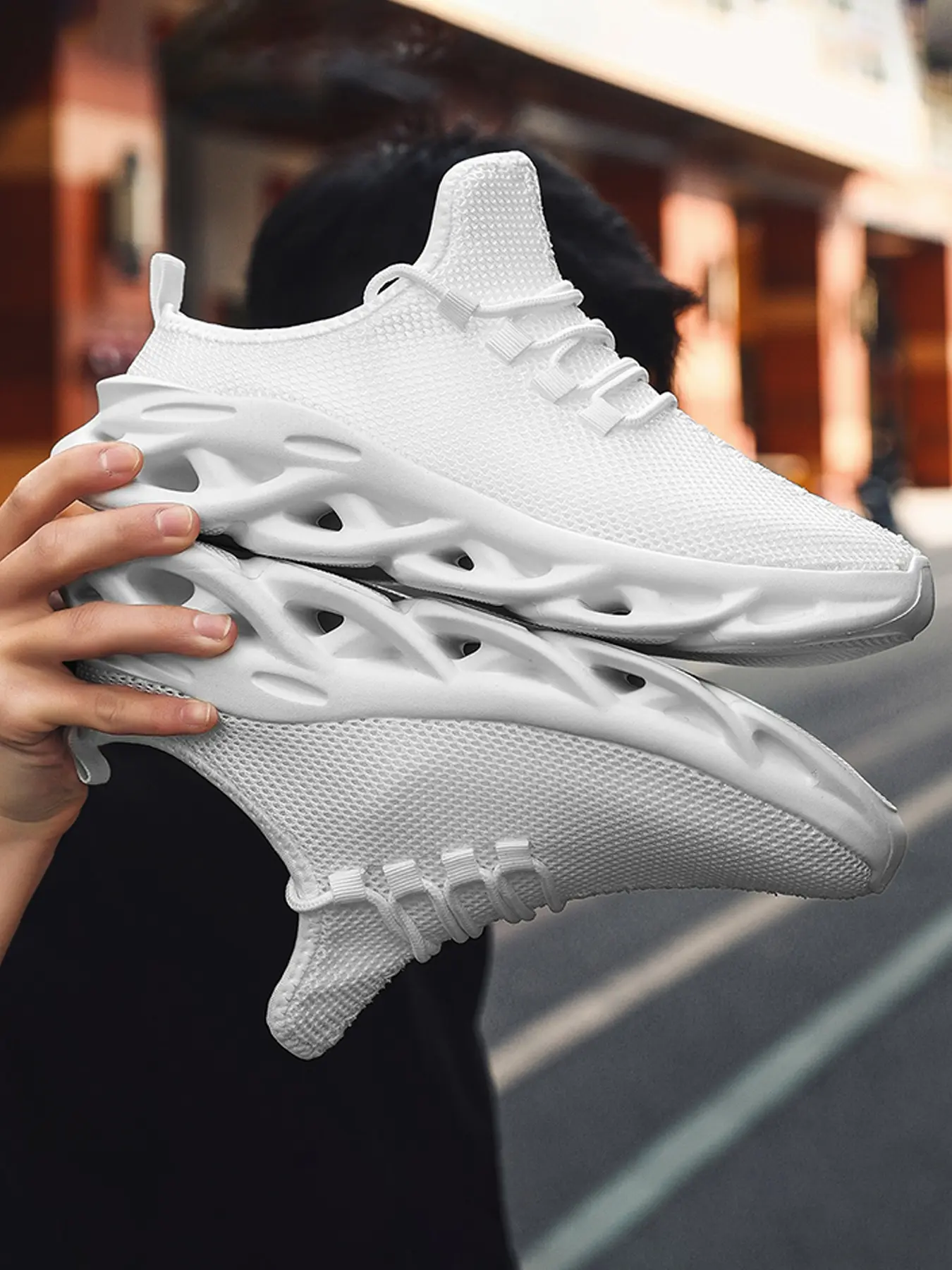 Men's Wave Sole Knit Sports Shoes, Daily Comfort Support, Breathable Minimalist Design, All-Season Wear, City Walking Shoes
