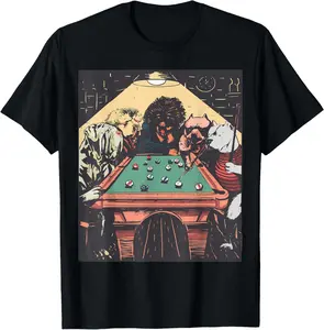 100% cotton Unisex GAME NIGHT TIME DOGS ON BILLIARDS POOL TABLE SHOOTING 8 BALL T-Shirt