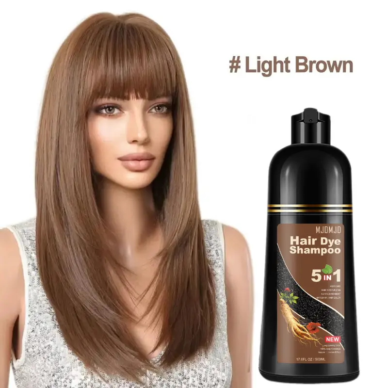 MJDMJD Light Brown 5-in-1 Hair Dye Shampoo for Gray Hair - Haircare Product for Women & Men, 100% Gray Coverage, Ammonia-Free, Shampoo Semi-Permanent Color, Color Protection, Long-Lasting Natural Tone, Easy Home Use, 500ml