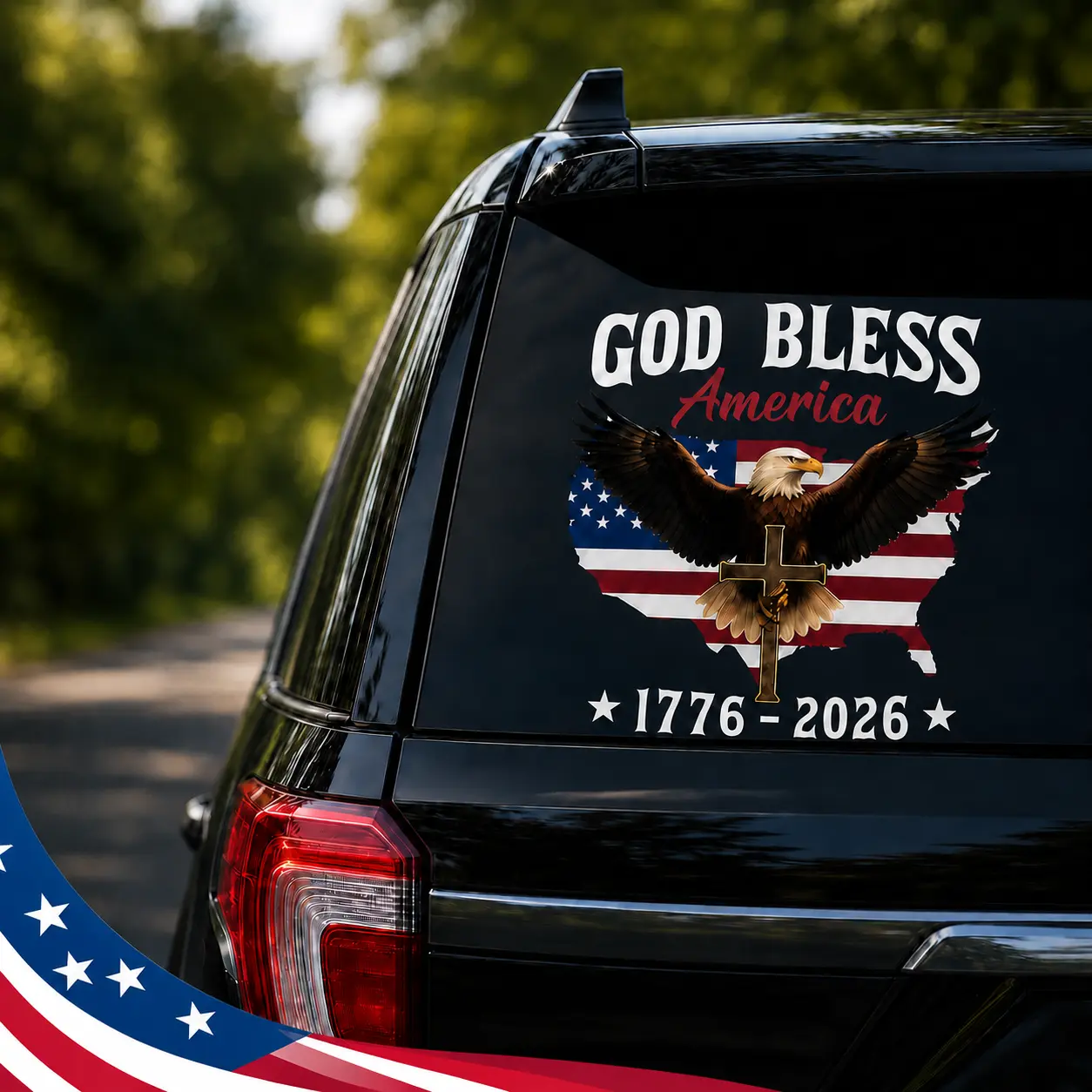 US 250th Anniversary Patriotic Car Sticker - God Bless America Themed, Bald Eagle-Cross-National Flag Design, 3 Sizes, for Trucks/RVs, Ideal Gift for Patriots christian decal sticker