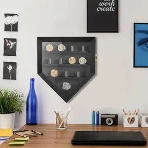 for FACULX Championship Ring Display Case, Black Wooden Baseball Display Case Wall Mounted with 9 Ring Posts for Sports Ring Display (1 Pack Black)