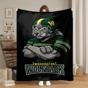 1pc Washington Wolfpack Football Mascot Flannel Fleece Blanket, Super Soft Cozy Plush Throw for Bed, Couch, Sofa, Living Room Decor, Bedroom Nap, Adult Gift Idea