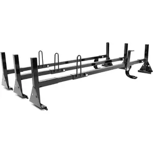 Universal 3 Bars Roof Rack Mount for Full-Size Vans Chevy Express Ford E-Series GMC Savana 68"-75" Adjustable Steel Rack Carry Ladders with Safety Ties