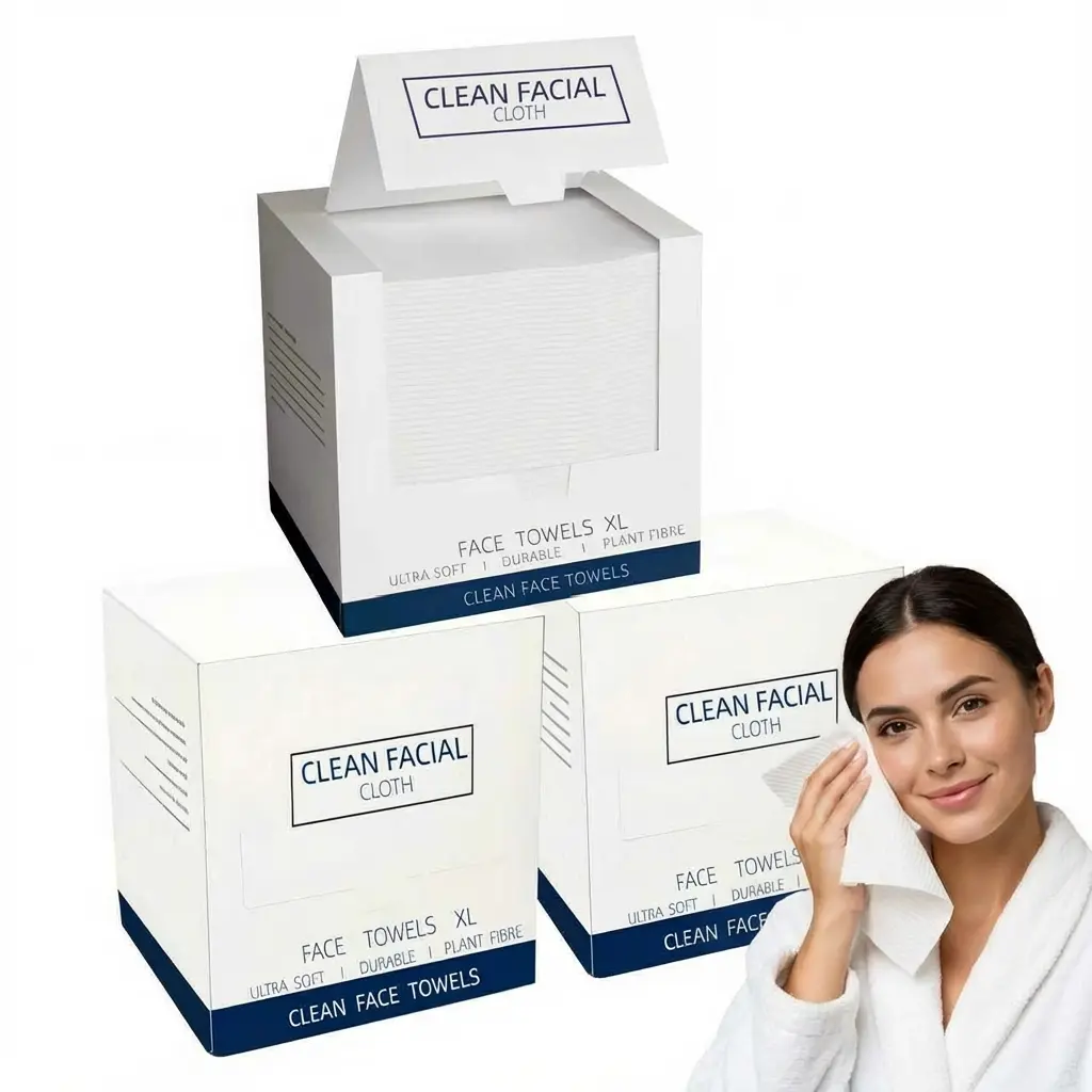 Clean Facial Cloth Large Cleansing Face Wipes for Sensitive Skin Makeup Remover 50 Pieces Eco-Friendly Sealed Packaging Ultra Soft & Durable Plant Fiber Daily Gentle