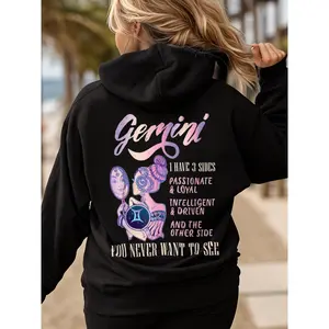 Women's Gemini Zodiac Sign Hoodie Long Sleeve Graphic Print Hooded Sweatshirt Cute Astrology Gift for Her Birthday Christmas Womenswear Tops Casual hoodies women sweatshirts women winter outfits comfort hoodies