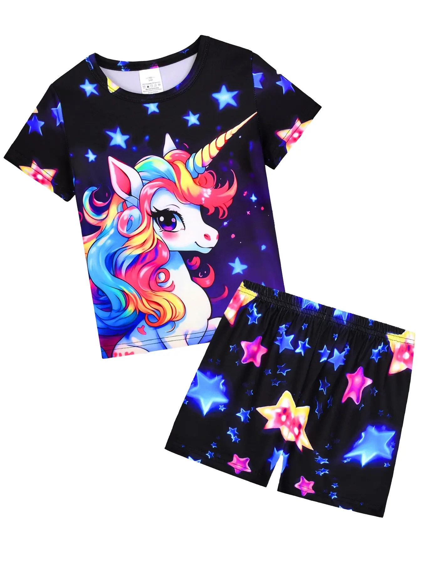 Girls' Short Sleeve Pajama Set, Unicorn Print, Comfortable Slim Fit, Cartoon Pattern, Casual Home Sleepwear, 2-Piece Set, Pajamas Loungewear, Soft Casual Pajamas, Summer Sleepwear Set