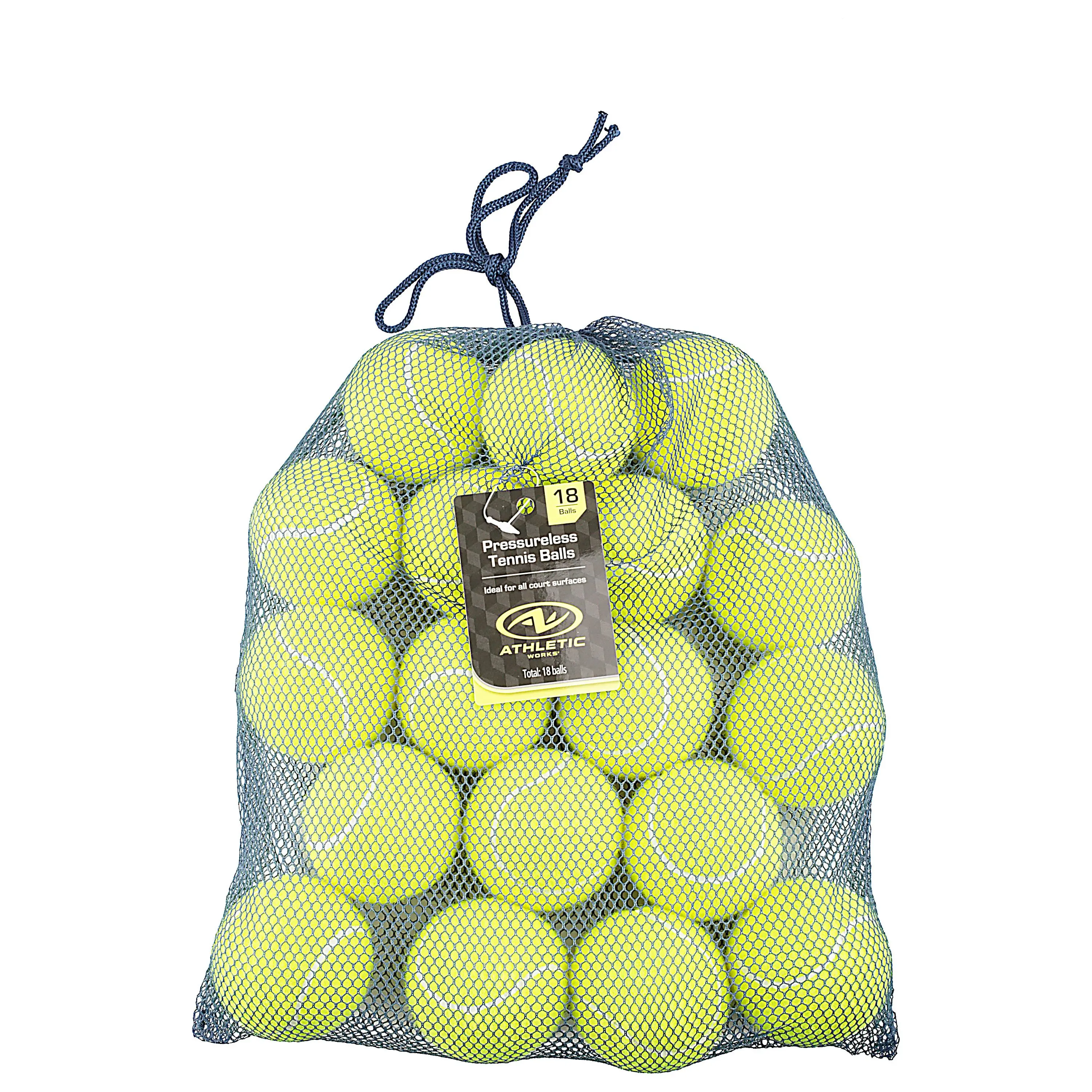 Athletic Works Pressureless Tennis Balls 18-Pack for Training & Dog Play - Versatile All-Court Use - Durable Felt & Rubber Material, Mesh Bag Included