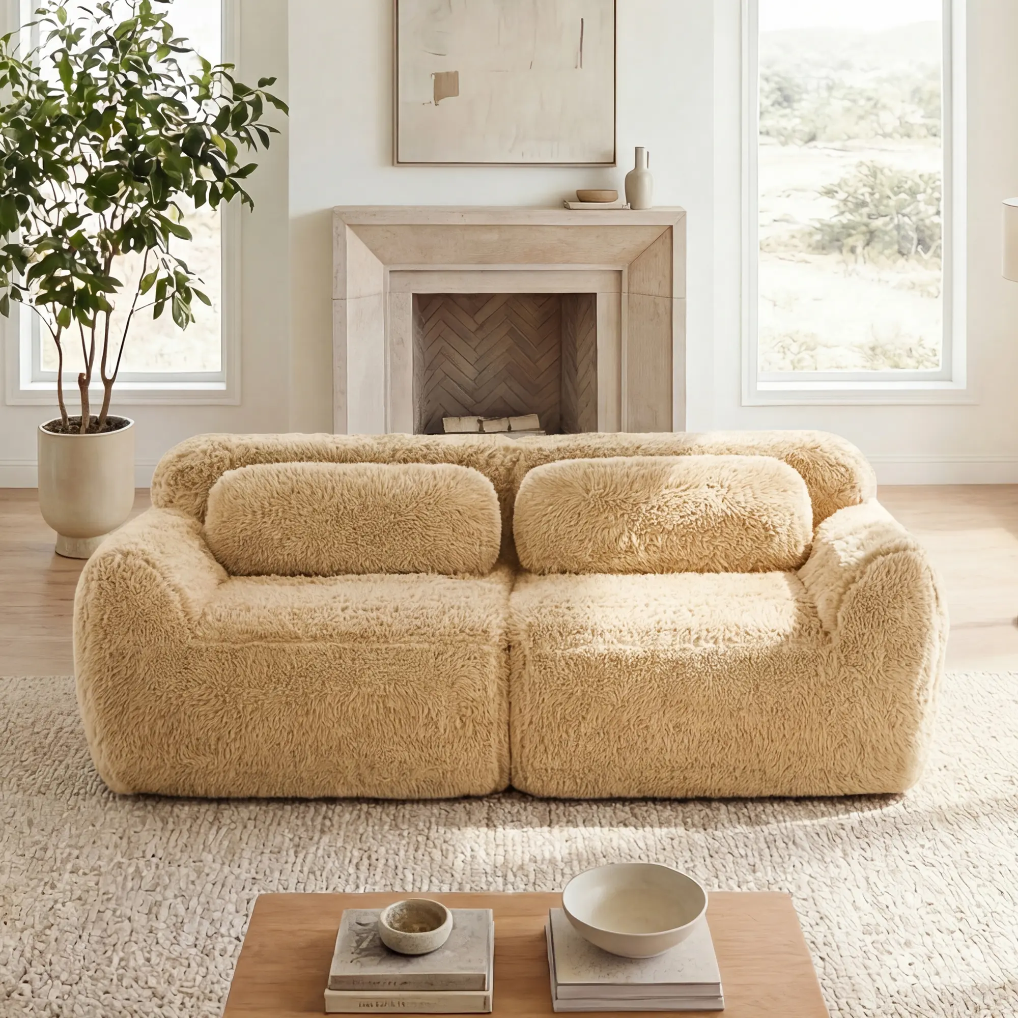 Niccae 2-Seater Comfy Cloud Couch - Casual Modular Sectional, Cozy Sofa, Fluffy Sofa Set, Fixed Arms, Soft Plush Fabric, Anti-Slip Design, 32D High-Density Foam, Ergonomic Design, Fully Assembled, Included Throw Pillows (1 Package, Ideal for Study)